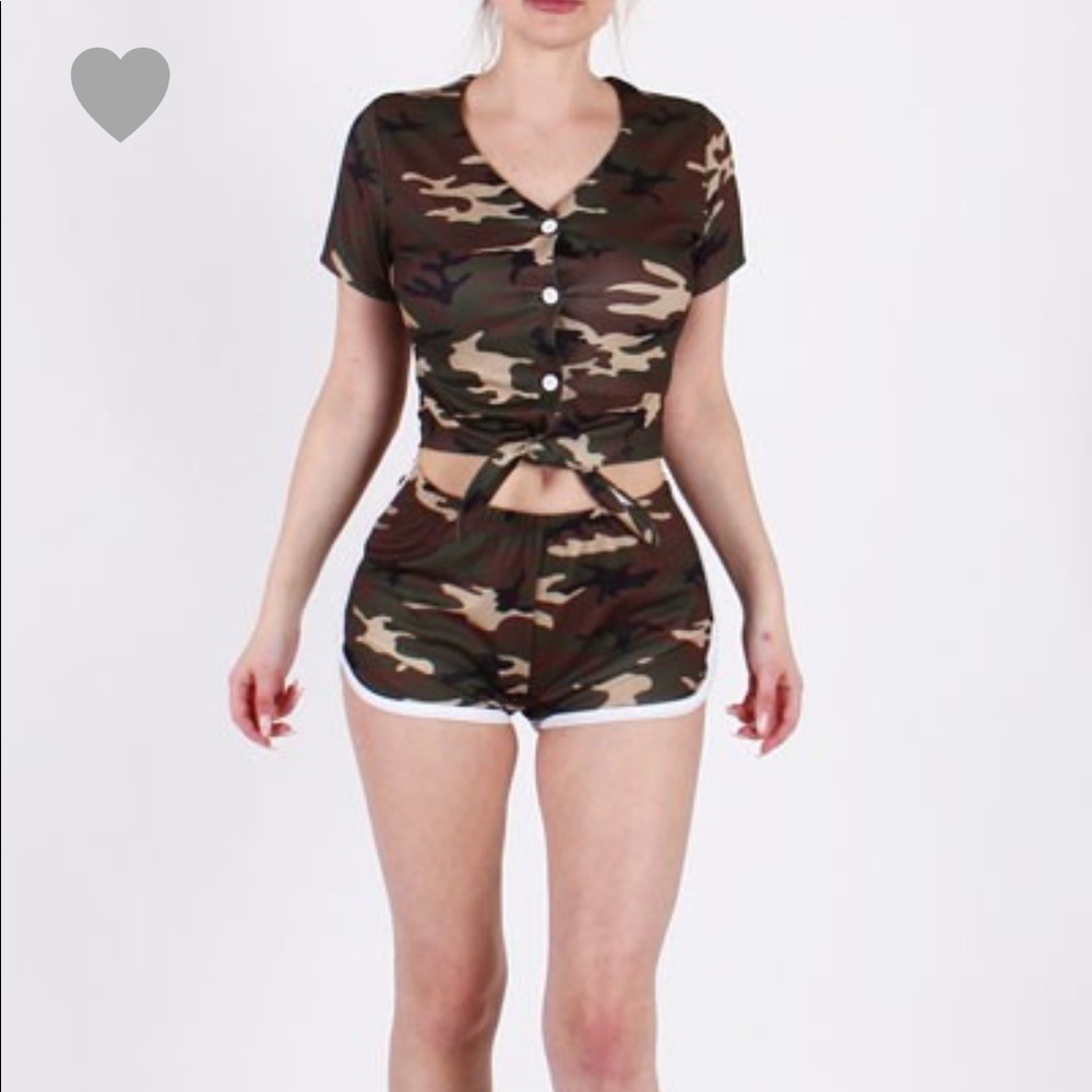 Army Olive Green Camo 2 Piece Short Set